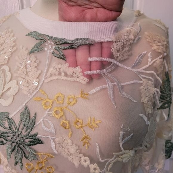 Women's couture Zara top embroidered sequin sequence spring floral small… - Picture 3 of 8